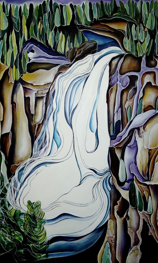 waterfall painting on canvas yellow stone river